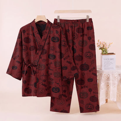 Ensemble pyjama kimono en coton Ownkoti Halloween citrouille bonbon - Rouge - XL - image 2