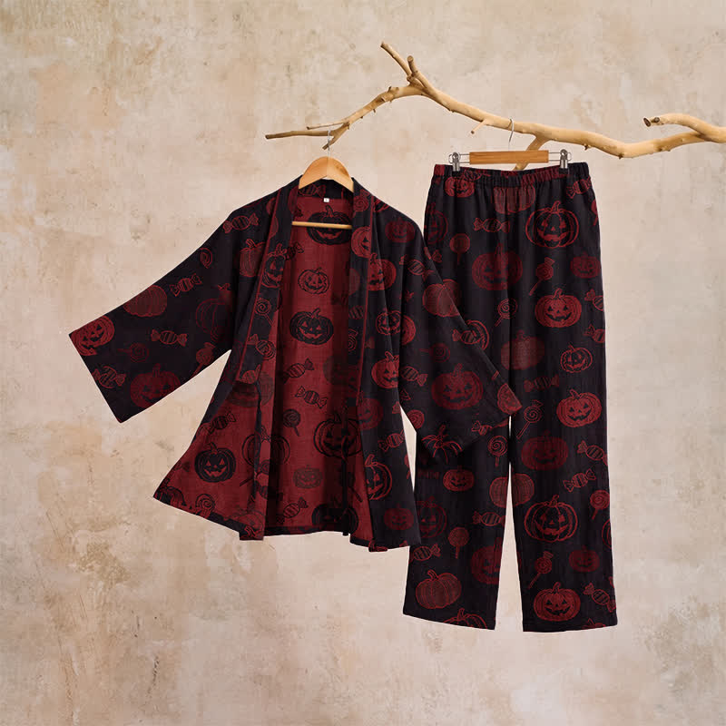 Ensemble pyjama kimono en coton Ownkoti Halloween citrouille bonbon - image 10