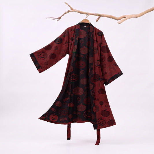Robe kimono en coton Ownkoti à motif citrouille effrayante et bonbons - Rouge - XXL - image 0