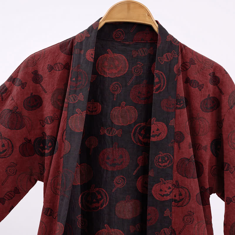 Robe kimono en coton Ownkoti à motif citrouille effrayante et bonbons - image 2