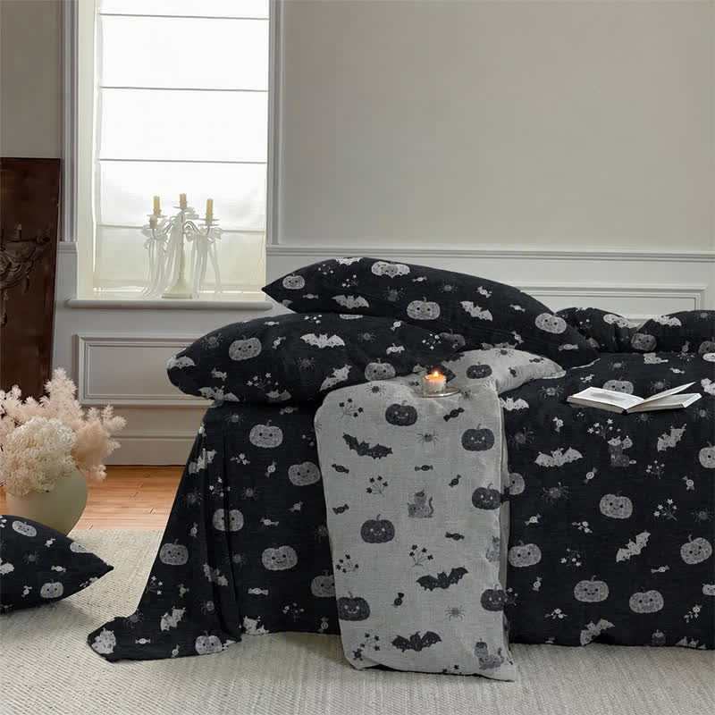 Ensemble de literie en coton Ownkoti Halloween citrouille chauve-souris - image 5