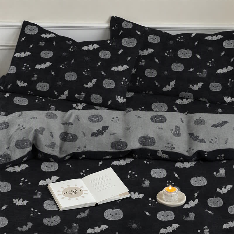 Ensemble de literie en coton Ownkoti Halloween citrouille chauve-souris - image 6
