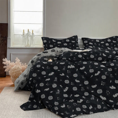 Ensemble de literie en coton Ownkoti Halloween citrouille chauve-souris - image 3
