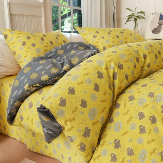 Ensemble de literie en coton Ownkoti Multicolore Citrouille Fantôme - Jaune et gris - Ensemble de literie (4 pièces) - Roi - image 0