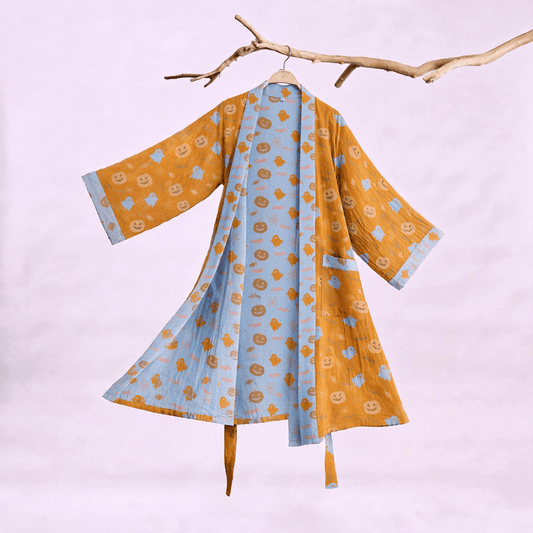 Kimono en coton Ownkoti multicolore citrouille Halloween - Orange et jaune - XXL - image 0