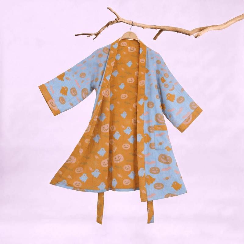 Kimono en coton Ownkoti multicolore citrouille Halloween - Bleu et orange - XXL - image 5