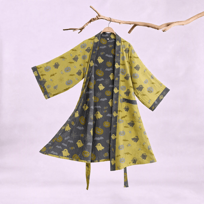 Kimono en coton Ownkoti multicolore citrouille Halloween - Jaune et gris - XXL - image 10