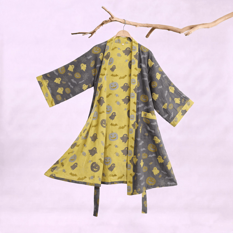 Kimono en coton Ownkoti multicolore citrouille Halloween - Café et jaune - XXL - image 15