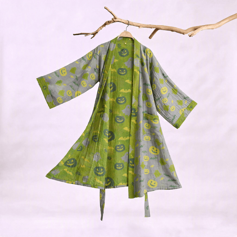 Kimono en coton Ownkoti multicolore citrouille Halloween - Gris et vert - XXL - image 25