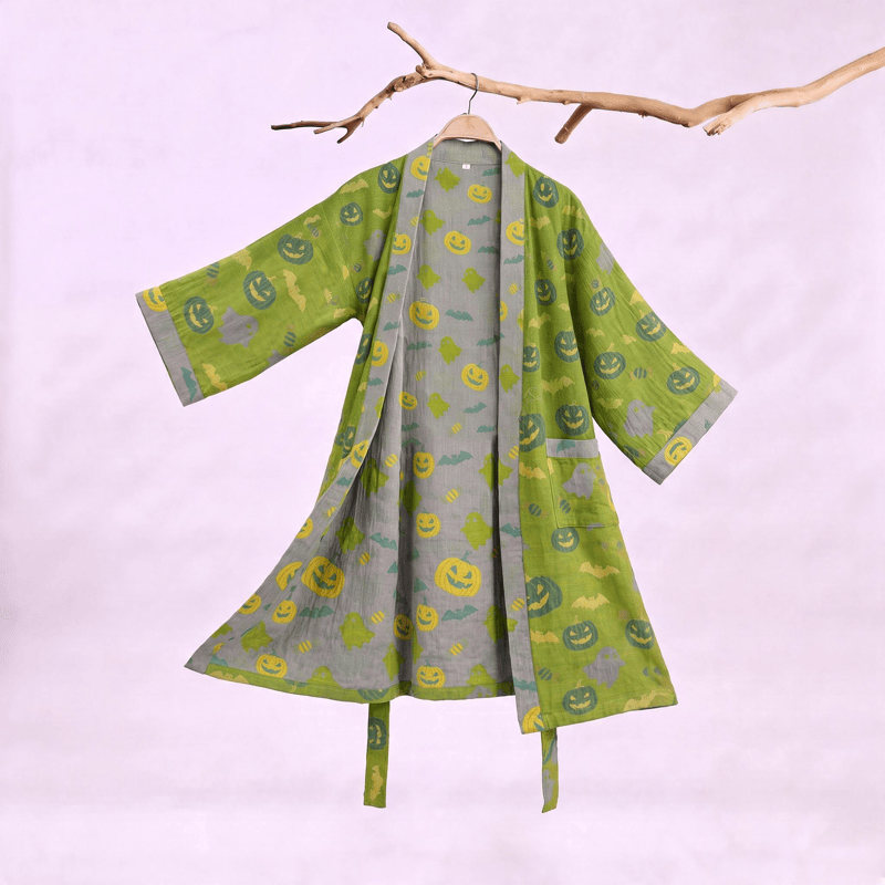 Kimono en coton Ownkoti multicolore citrouille Halloween - Vert et jaune - XXL - image 20