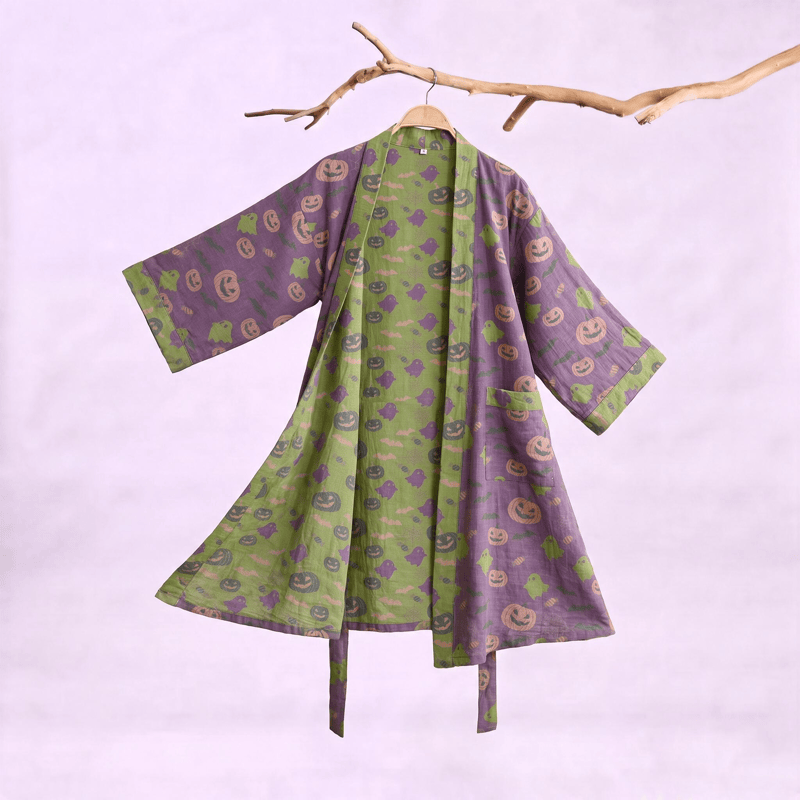 Kimono en coton Ownkoti multicolore citrouille Halloween - Violet profond - XXL - image 30