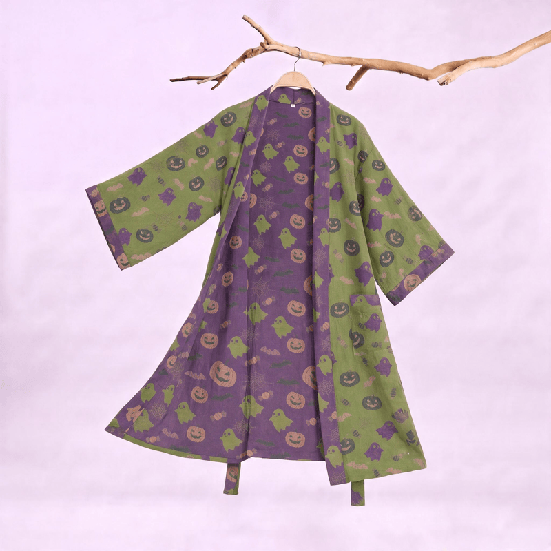 Kimono en coton Ownkoti multicolore citrouille Halloween - Vert et violet - XXL - image 35