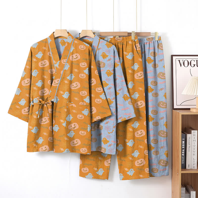 Ensemble pyjama kimono en coton Ownkoti Halloween fantôme citrouille - image 0