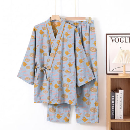 Ensemble pyjama kimono en coton Ownkoti Halloween fantôme citrouille - Bleu et orange - XL - image 8