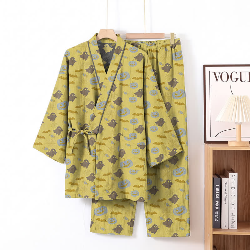 Ensemble pyjama kimono en coton Ownkoti Halloween fantôme citrouille - Jaune et gris - XL - image 16