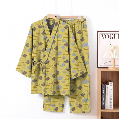 Ensemble pyjama kimono en coton Ownkoti Halloween fantôme citrouille - Jaune et gris - XL - image 16