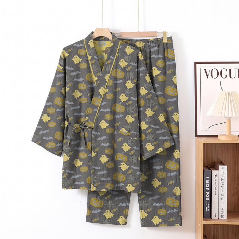Ensemble pyjama kimono en coton Ownkoti Halloween fantôme citrouille - Café et jaune - XL - image 24