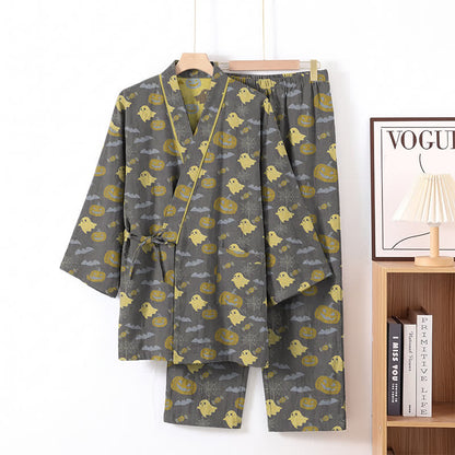 Ensemble pyjama kimono en coton Ownkoti Halloween fantôme citrouille - Café et jaune - XL - image 24