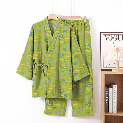 Ensemble pyjama kimono en coton Ownkoti Halloween fantôme citrouille - Vert et jaune - XL - image 32