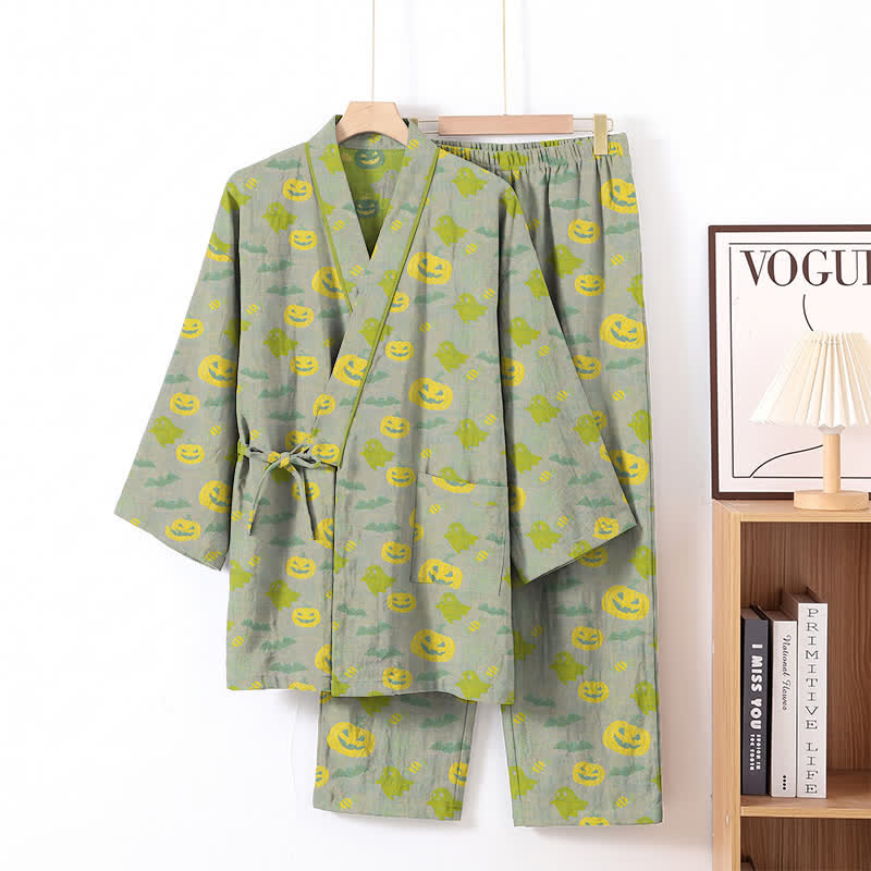 Ensemble pyjama kimono en coton Ownkoti Halloween fantôme citrouille - Gris et vert - XL - image 40