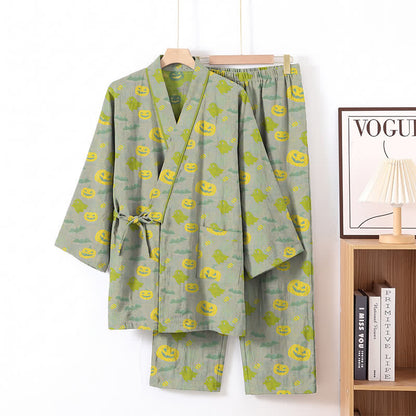 Ensemble pyjama kimono en coton Ownkoti Halloween fantôme citrouille - Gris et vert - XL - image 40