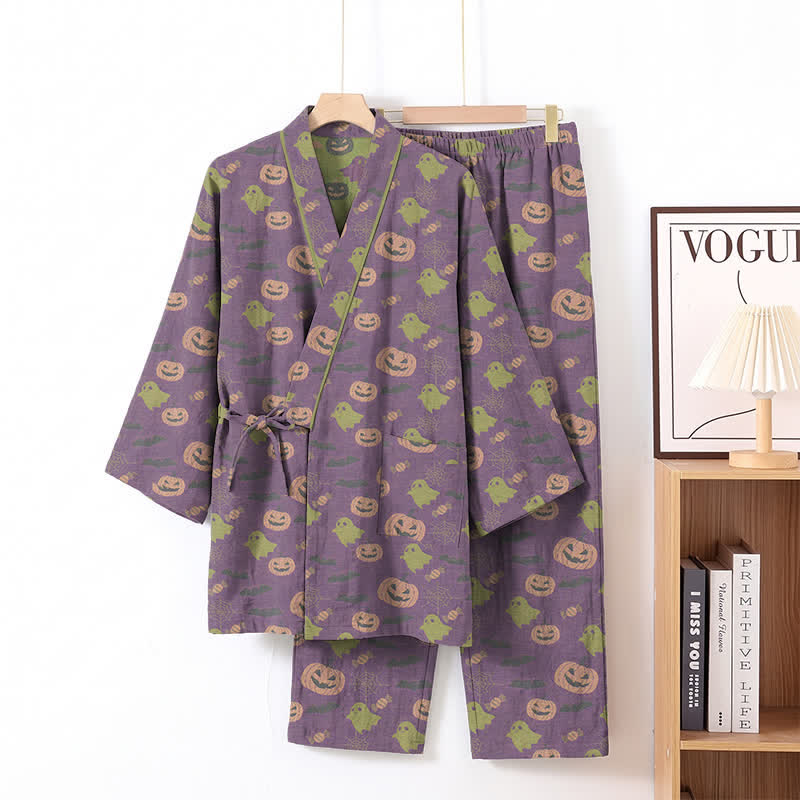 Ensemble pyjama kimono en coton Ownkoti Halloween fantôme citrouille - Violet profond - XL - image 48