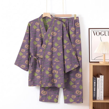 Ensemble pyjama kimono en coton Ownkoti Halloween fantôme citrouille - Violet profond - XL - image 48