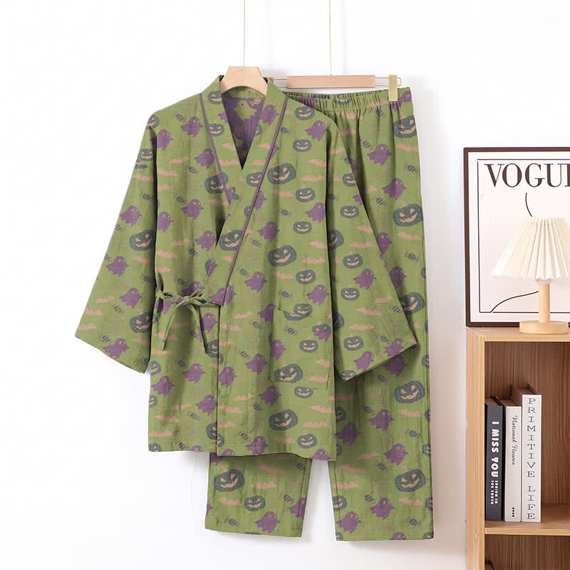 Ensemble pyjama kimono en coton Ownkoti Halloween fantôme citrouille - Vert et violet - XL - image 56