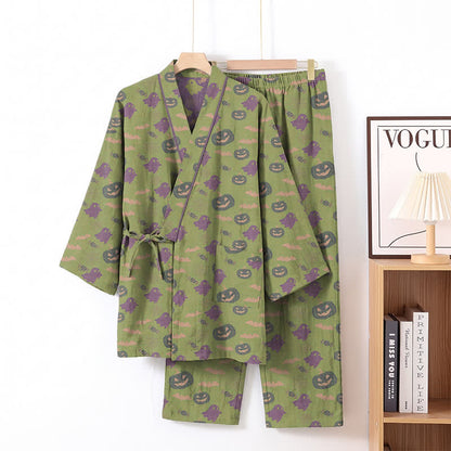 Ensemble pyjama kimono en coton Ownkoti Halloween fantôme citrouille - Vert et violet - XL - image 56