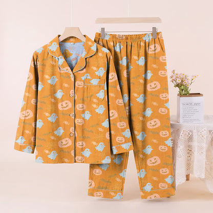Ensemble de vêtements d'intérieur en coton Ownkoti Cute Ghost Pumpkin - Orange et jaune - XL - image 0