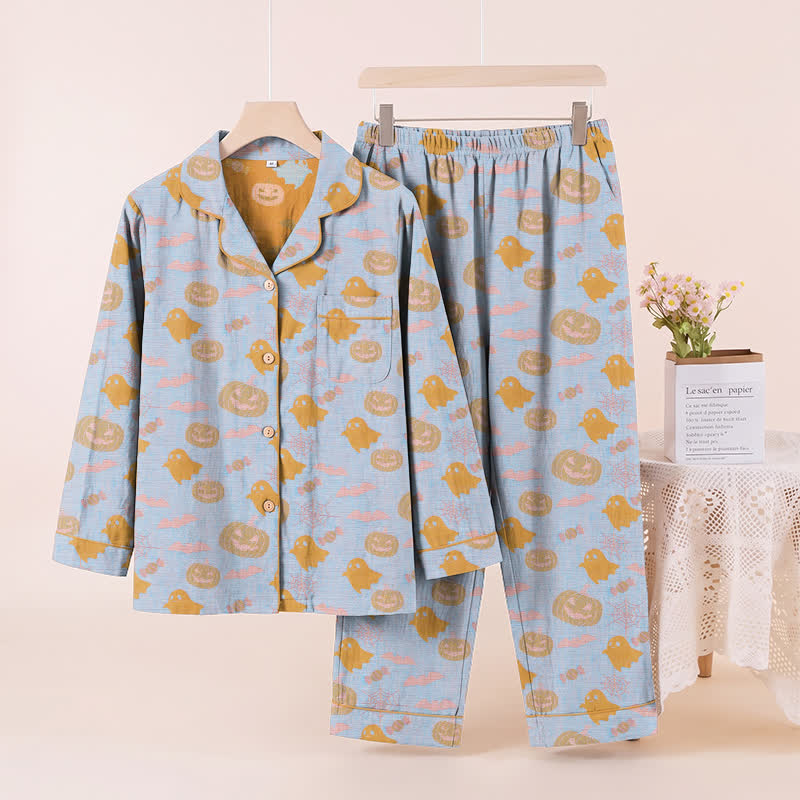 Ensemble de vêtements d'intérieur en coton Ownkoti Cute Ghost Pumpkin - Bleu et orange - XL - image 6