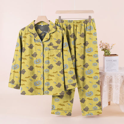 Ensemble de vêtements d'intérieur en coton Ownkoti Cute Ghost Pumpkin - Jaune et gris - XL - image 12