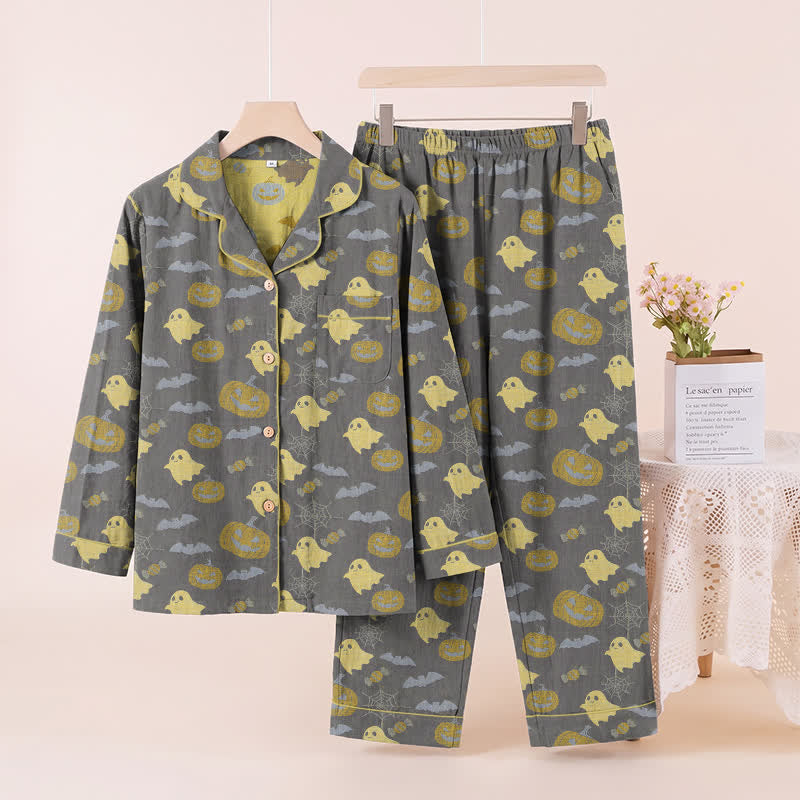 Ensemble de vêtements d'intérieur en coton Ownkoti Cute Ghost Pumpkin - Café et jaune - XL - image 18