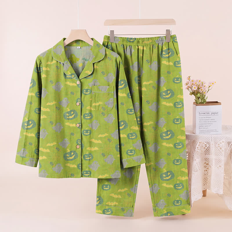Ensemble de vêtements d'intérieur en coton Ownkoti Cute Ghost Pumpkin - Vert et jaune - XL - image 24