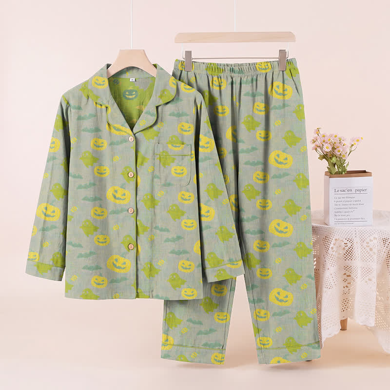 Ensemble de vêtements d'intérieur en coton Ownkoti Cute Ghost Pumpkin - Gris et vert - XL - image 30