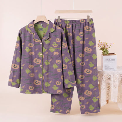 Ensemble de vêtements d'intérieur en coton Ownkoti Cute Ghost Pumpkin - Violet profond - XL - image 36