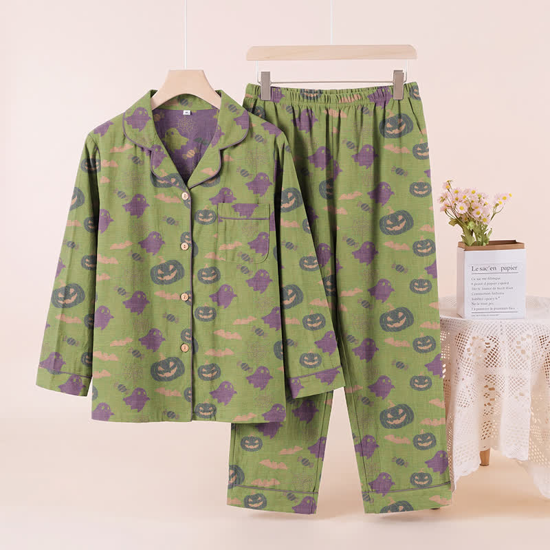 Ensemble de vêtements d'intérieur en coton Ownkoti Cute Ghost Pumpkin - Vert et violet - XL - image 42
