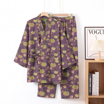 Ensemble pyjama kimono rétro citrouille d'Halloween Ownkoti - Violet - XL - image 1