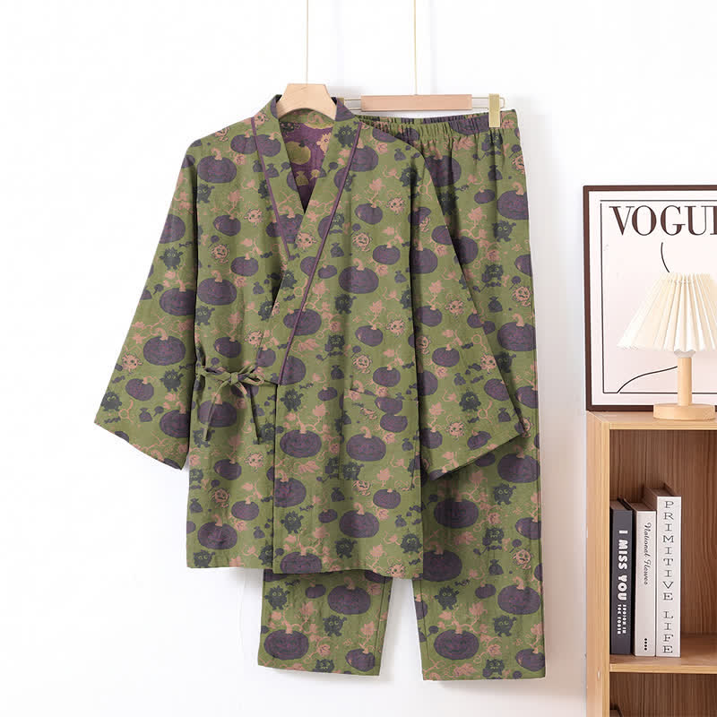 Ensemble pyjama kimono rétro citrouille d'Halloween Ownkoti - Vert - XL - image 8