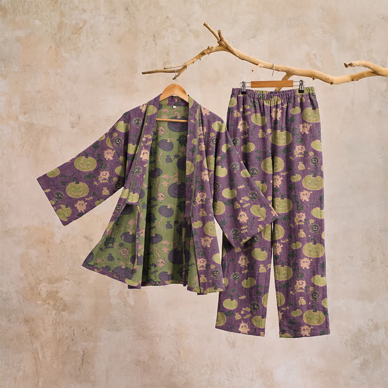 Ensemble pyjama kimono rétro citrouille d'Halloween Ownkoti - image 6