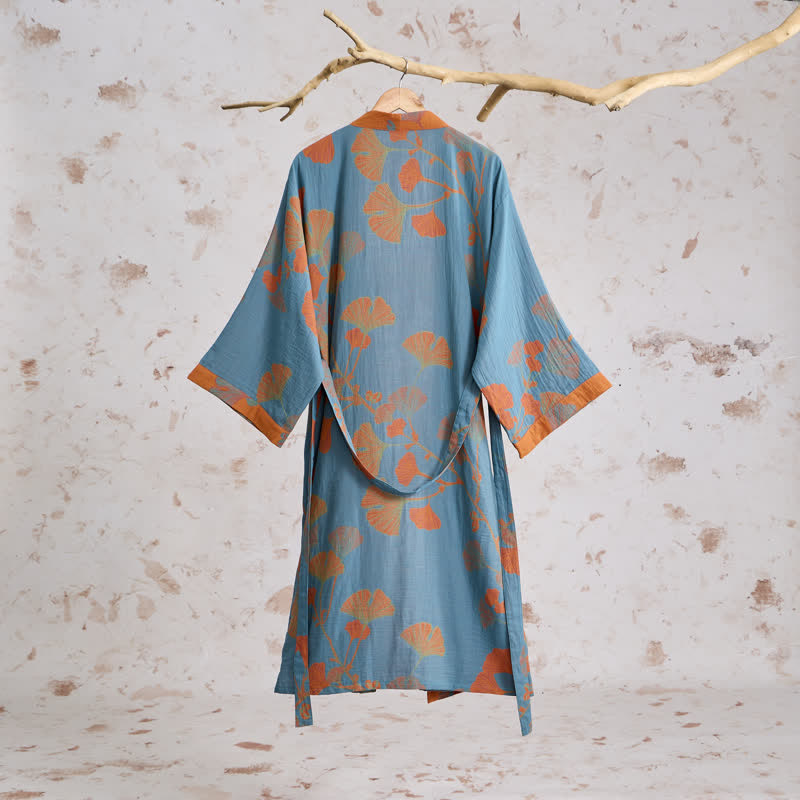 Kimono rétro en coton à feuilles de ginkgo Ownkoti - image 9