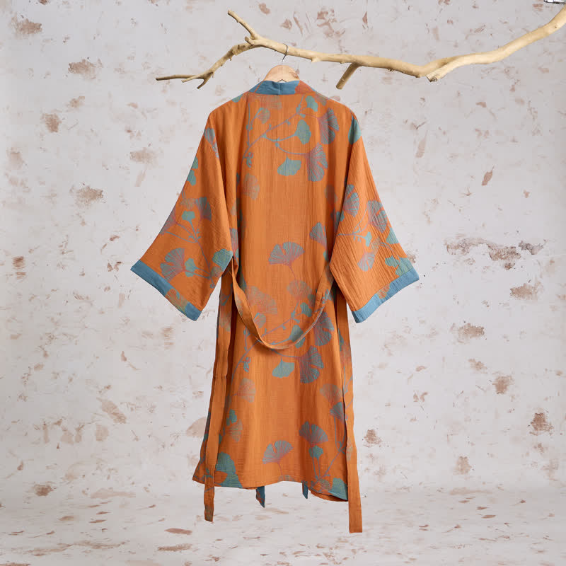 Kimono rétro en coton à feuilles de ginkgo Ownkoti - image 1
