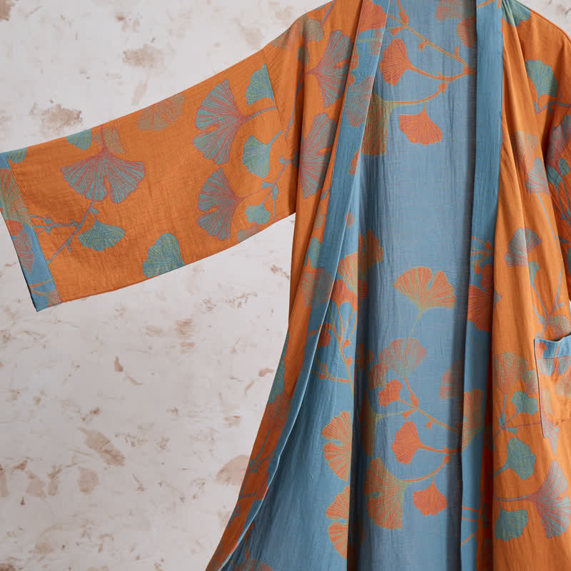 Kimono rétro en coton à feuilles de ginkgo Ownkoti - image 3