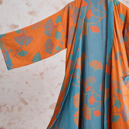 Kimono rétro en coton à feuilles de ginkgo Ownkoti - image 3