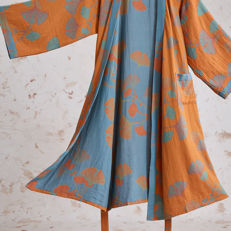 Kimono rétro en coton à feuilles de ginkgo Ownkoti - image 5