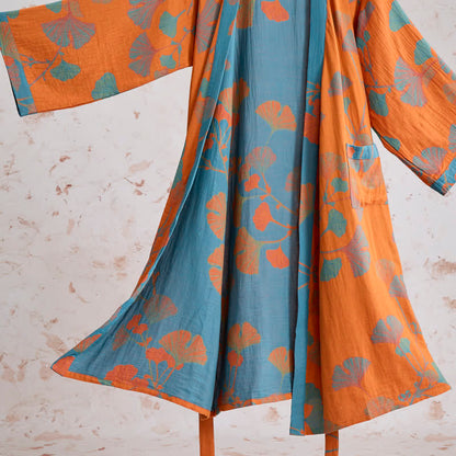 Kimono rétro en coton à feuilles de ginkgo Ownkoti - image 5