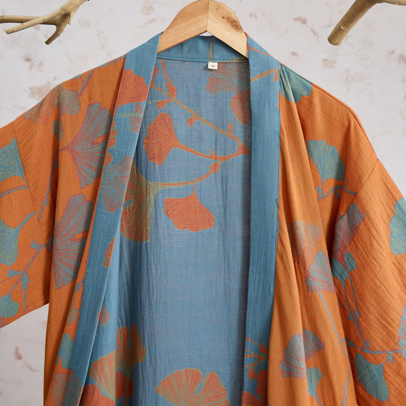 Kimono rétro en coton à feuilles de ginkgo Ownkoti - image 2