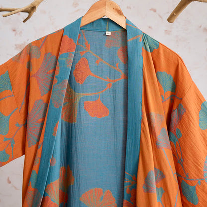 Kimono rétro en coton à feuilles de ginkgo Ownkoti - image 2