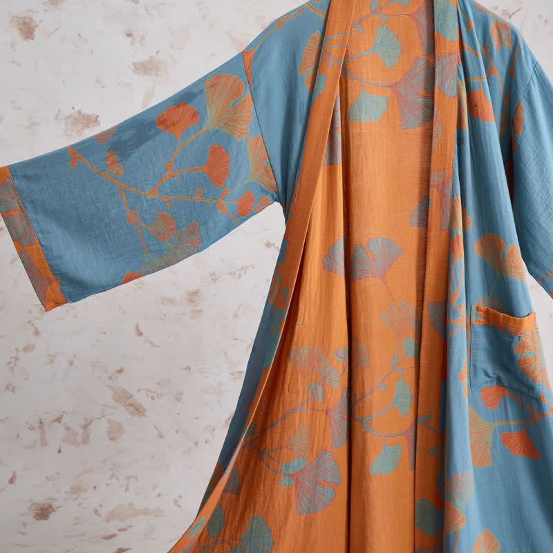 Kimono rétro en coton à feuilles de ginkgo Ownkoti - image 11