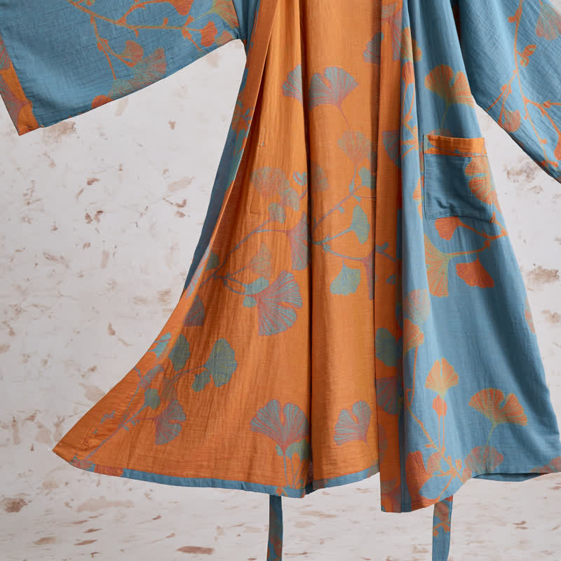 Kimono rétro en coton à feuilles de ginkgo Ownkoti - image 13